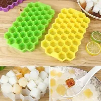 Loukya 37 Grid Cubes Flexible Silicone Honeycomb Shape Ice Cube Tray Mold Creative Hexagon Shape for Whiskey Lovers Cocktails, Non-Alcoholic, Juice Soft Drink (Set of 2, Multicolor)-thumb1