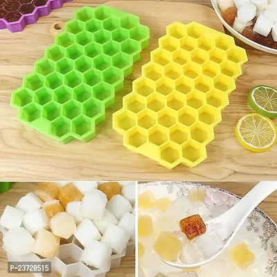 Loukya 37 Grid Cubes Flexible Silicone Honeycomb Shape Ice Cube Tray Mold Creative Hexagon Shape for Whiskey Lovers Cocktails, Non-Alcoholic, Juice Soft Drink (Set of 2, Multicolor)-thumb2