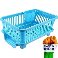 Loukya Multipurpose 3 in 1 Large Sink Set Dish Rack Drainer with Tray Large Size, Drying Rack Washing Basket with Tray for Kitchen, Dish Rack Organizers (Blue)-thumb1