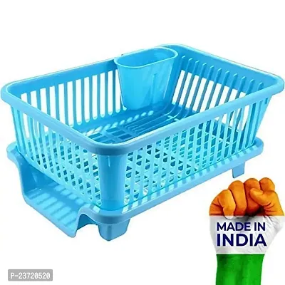 Loukya Multipurpose 3 in 1 Large Sink Set Dish Rack Drainer with Tray Large Size, Drying Rack Washing Basket with Tray for Kitchen, Dish Rack Organizers (Blue)-thumb2