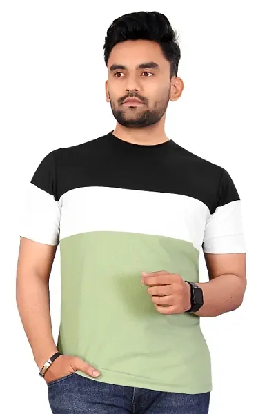 Hot Selling Polyester Multicoloured Colourblocked Short-sleeve Round Neck Tees For Men