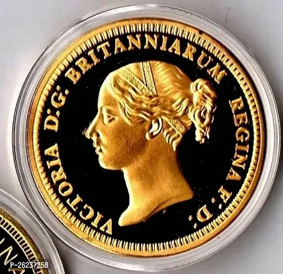 Beautiful Queen Victoria Una Lion 24Kt Gold Plated Antique Gothic Restrike Medal Coin Decorative Showpiece - 4 Cm-thumb0