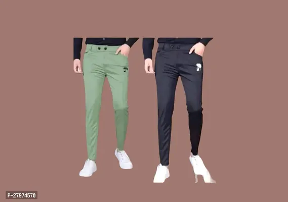 Men's Casual Wear Solid Stretchable Trackpants Lowers Pack Of 2-thumb0