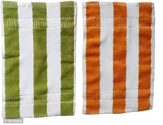Anand Kumar Abhishek Kumar Products Cotton Hand Towels Set Ultrasoft  Absorbent Wash Basin Wipe Napkins For Bathroom Kitchen Hotel Stripes Small Towel For Face Hair Gym Spa, 13 X 20 Inches (Pack Of 2 Towel, Green And Orange)-thumb0