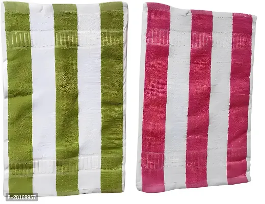 Anand Kumar Abhishek Kumar Products Cotton Hand Towels Set Ultrasoft  Absorbent Wash Basin Wipe Napkins For Bathroom Kitchen Hotel Stripes Small Towel For Face Hair Gym Spa, 13 X 20 Inches (Pack Of 2 Towel, Green And Red)-thumb0
