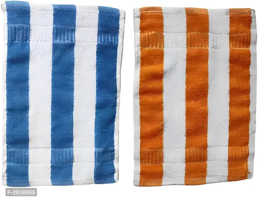 Anand Kumar Abhishek Kumar Products Cotton Hand Towels Set Ultrasoft  Absorbent Wash Basin Wipe Napkins For Bathroom Kitchen Hotel Stripes Small Towel For Face Hair Gym Spa, 13 X 20 Inches (Pack Of 2 Towel, Blue And Orange)-thumb0