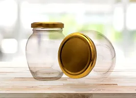 GOKRU Matka Glass Jar Container for Kitchen Storage with Air Tight Lid, Golden, 400ml (Set of 4)-thumb4