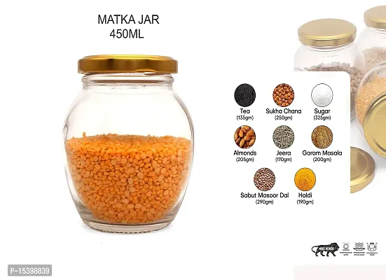 GOKRU Matka Glass Jar Container for Kitchen Storage with Air Tight Lid, Golden, 400ml (Set of 4)-thumb3