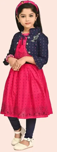 Pink color Frock Dress with blue color jacket and Leggings set for  Beautiful Kids girls-thumb2