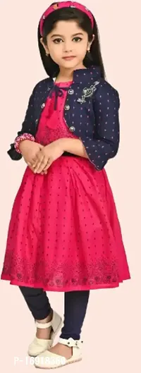 Pink color Frock Dress with blue color jacket and Leggings set for  Beautiful Kids girls-thumb3