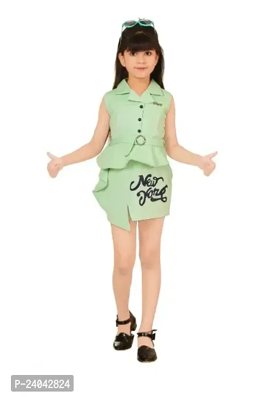 Stylish Fancy Cotton Blend Two Piece Dress For Girls