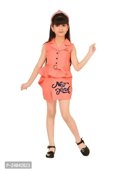 Stylish Fancy Cotton Blend Two Piece Dress For Girls-thumb0