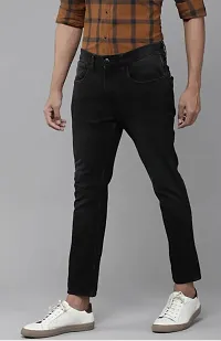 Elegant Black Denim Solid Jeans For Men-thumb1