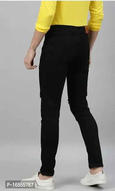 Elegant Black Denim Solid Jeans For Men-thumb2