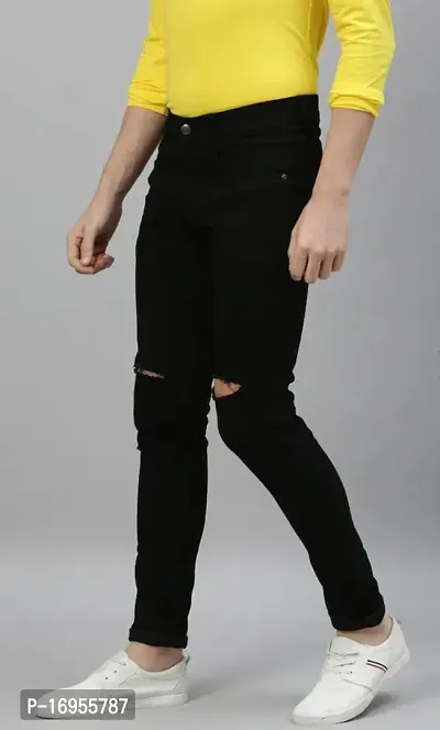 Elegant Black Denim Solid Jeans For Men-thumb3