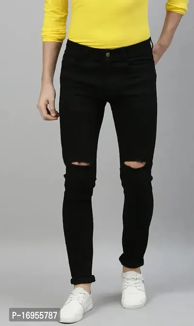 Elegant Black Denim Solid Jeans For Men-thumb0