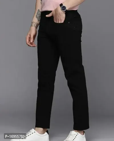 Elegant Black Denim Solid Jeans For Men-thumb2