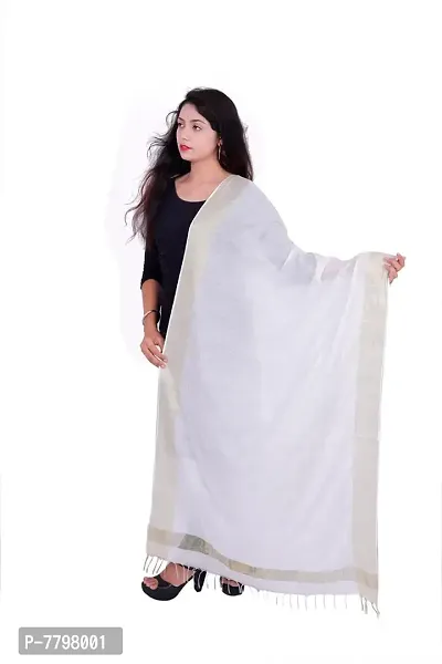 Urban DESI Art Silk Striped Dupatta for Women and Girls. White-thumb0