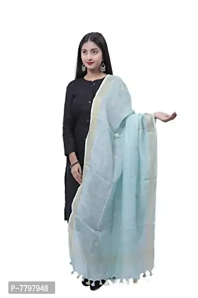 Urban DESI Pure Linen Dupatta for Women and Girls (SEA Green)-thumb0