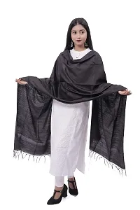 Urban DESI Art Silk Solid Dupatta for Women and Girls (Black).-thumb1