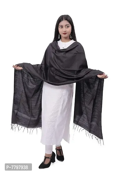 Urban DESI Art Silk Solid Dupatta for Women and Girls (Black).-thumb2