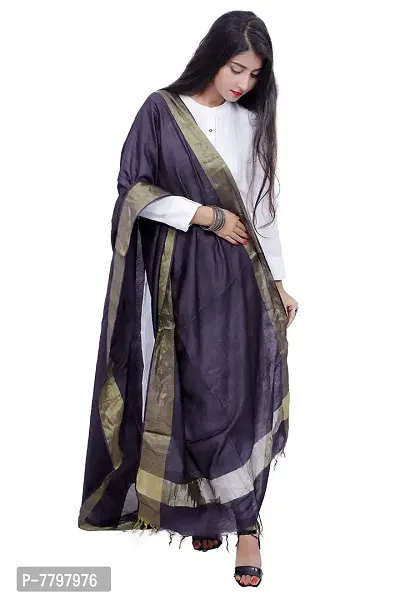 Urban desi Art Silk Solid Dupatta for Women and Girls (Black)-thumb0