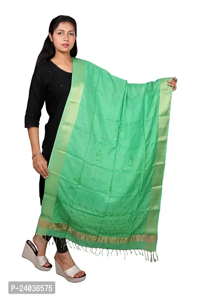 Bhagalpuri Silk Embroidered Green Women Dupatta
