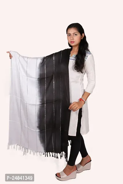 Bhagalpuri Silk Striped Black Women Dupatta-thumb0