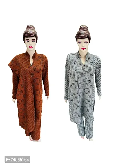 Stylish Wool Womens Multi Shades Kurta, Bottom and Dupatta Set Pack of 2-thumb2