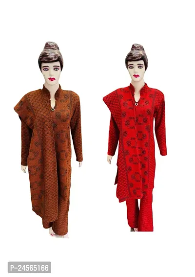 Stylish Wool Womens Multi Shades Kurta, Bottom and Dupatta Set Pack of 2