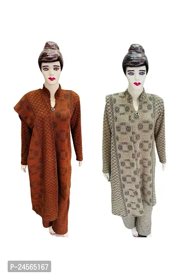 Stylish Wool Womens Multi Shades Kurta, Bottom and Dupatta Set Pack of 2-thumb2