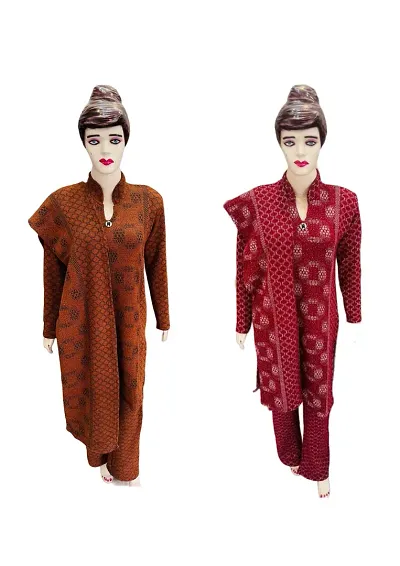 Stylish Woolen Woven Straight Kurta Bottom and Dupatta Set - Combo of 2