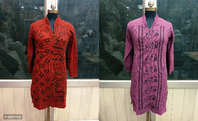 Straight Multicoloured  Wool Kurta For Women Set Of 2