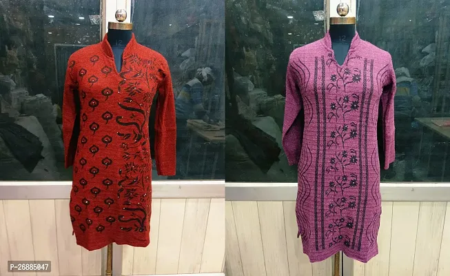 Straight Multicoloured Woolen Kurta For Women Set Of 2-thumb0