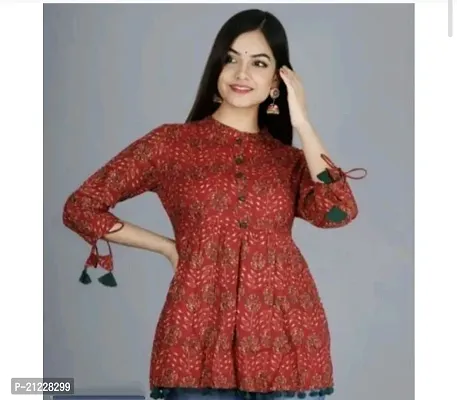 Elegant Red Rayon Printed Tunic For Women