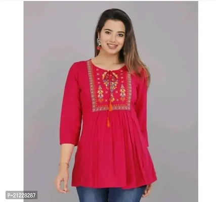 Elegant Red Rayon Embroidered Tunic For Women-thumb0