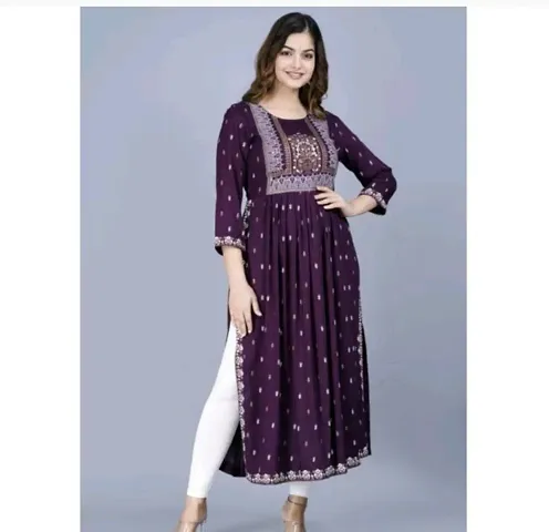 Shree Shyam Fashion Nayra Cut Kurti Women and Girl's Rayon Single Fesival Nayra Cut Kurti | Attractive Trending Design Side Cut Summer Special Kurti