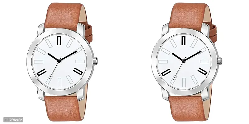 Stylish Fancy Leather Analog Watches For Men Pack Of 2-thumb0
