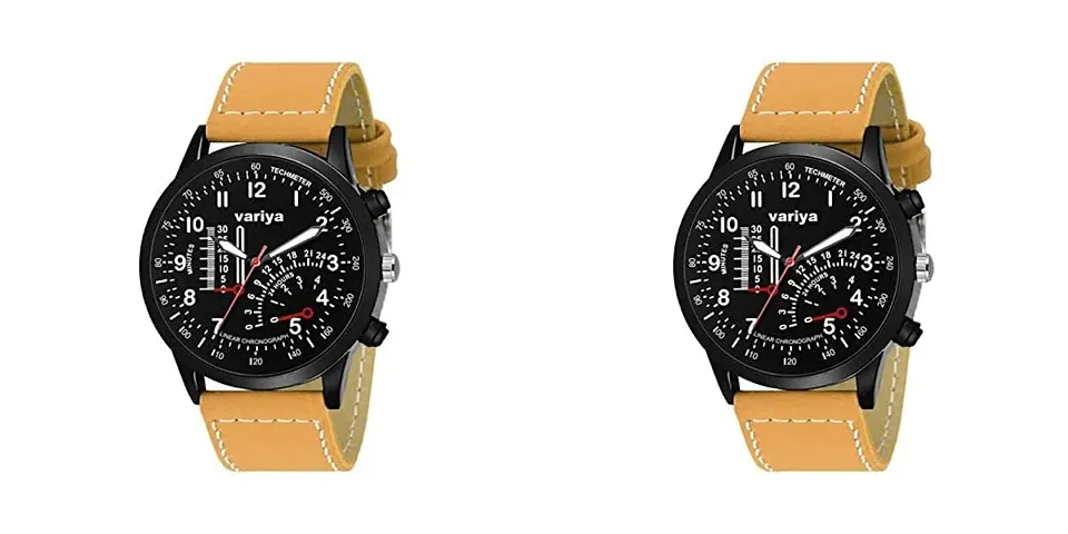 Stylish Fancy Leather Analog Watches For Men Pack Of 2