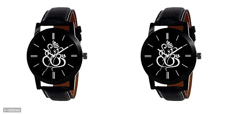 Stylish Fancy Leather Analog Watches For Men Pack Of 2-thumb0