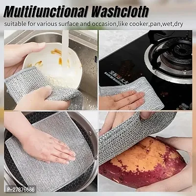 3-Pack Non Scratch Dish wash Cloths for Kitchen | Double Layer Scrubber Dish Cloth for Utensils | Reusable Mesh Wire Cloth for Kitchen | Metal Wire Cleaning Cloth | 8x8 Inch-thumb2