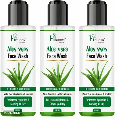 Natural Hirhorn Aloevera Natural For Dry Skin With Turmeric And Saffron For Tan Removal And Skin Men And Women All Skin Types Face Wash Pack Of 3