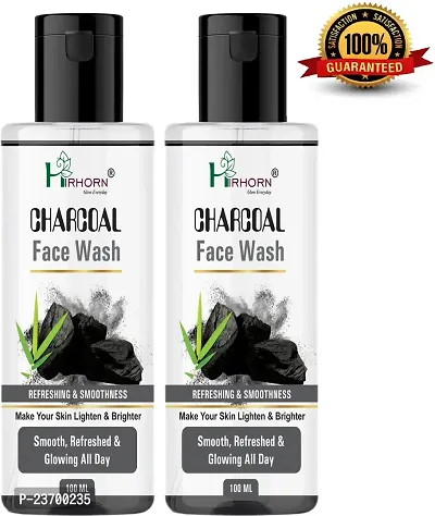Natural Hirhorn Charcoal Anti Pollution For Deep Pore Cleaning Men And Women Normal Skin Face Wash Pack Of 2