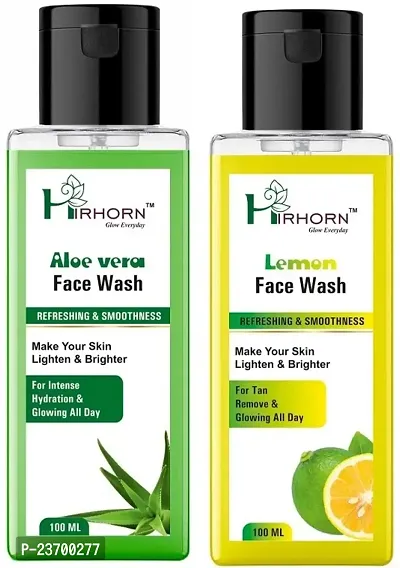 Natural Hir Horn Hydrating Aloe-Vera And Lemon For Pimples, Dry And Oily Skin-Tube Women All Skin Types Face Wash Pack Of 2
