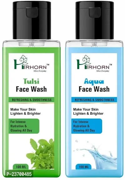 Natural Hir Horn Hydrating Tulsi And Aqua For Pimples, Dry And Oily Skin-Tube Women All Skin Types Face Wash Pack Of 2