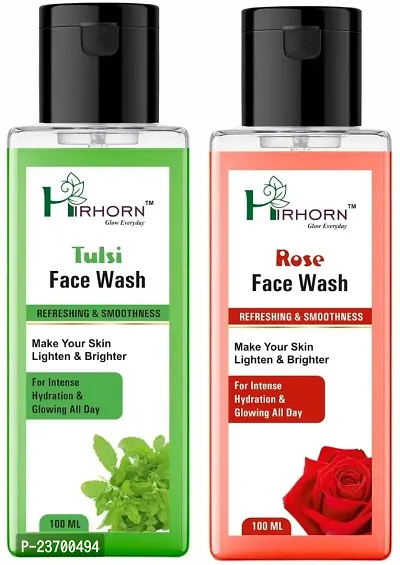 Natural Hir Horn Hydrating Tulsi And Rose For Pimples, Dry And Oily Skin-Tube Women All Skin Types Face Wash Pack Of 2