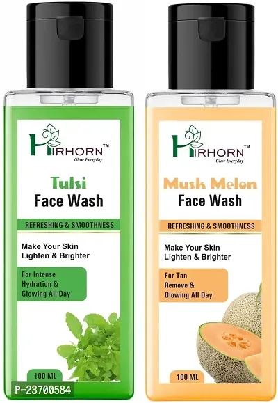 Natural Hirhorn Tulsi Musk Melon Glow SkinpreventacneAnd Pimples Best Tulsi Musk Melon Face Wash Men And Women All Skin Types Face Wash Pack Of 2-thumb0