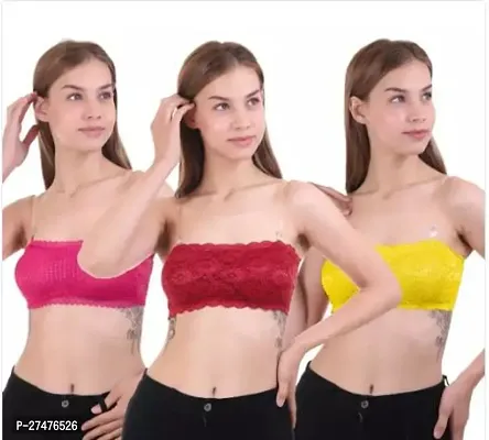 Stylish Multicoloured Net Solid Bra For Women Pack Of 3-thumb0