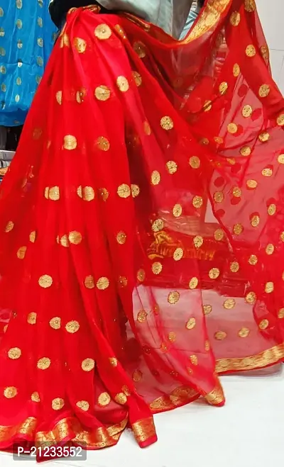 Alluring Red Chiffon Embroidered Saree with Blouse piece