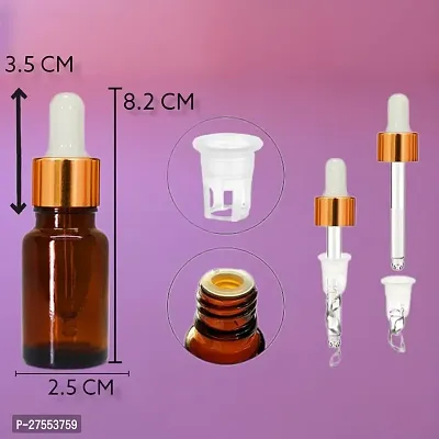 MYORA Amber Round Empty Glass Bottle + Glass Dropper + Gold Ring + Silcon White Teat, Refillable, Leak Proof For Essential Oils, (10 ml, Pack of 24) (24)-thumb3